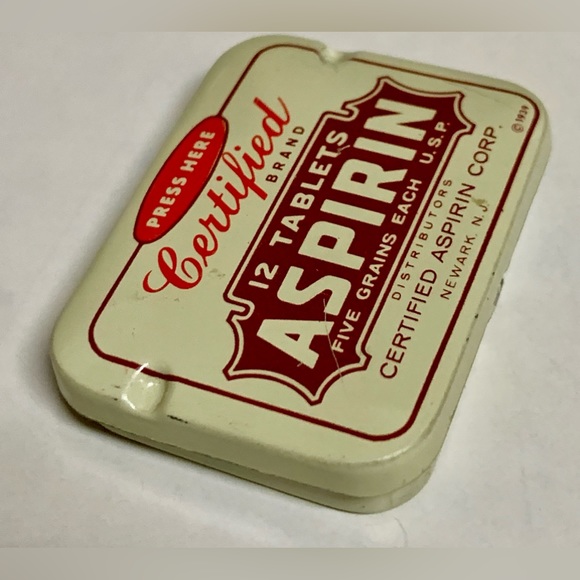 Mid Century Vintage CERTIFIED Brand Aspirin Hinge Lidded Medicine Tin - Picture 5 of 16
